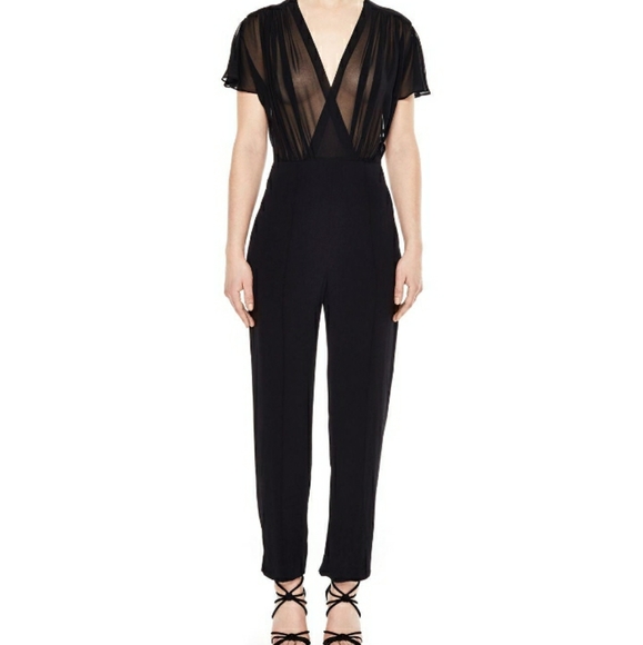 Sandro Pants - Sandro Black Pointer Sheer Bodice Jumpsuit Waisted